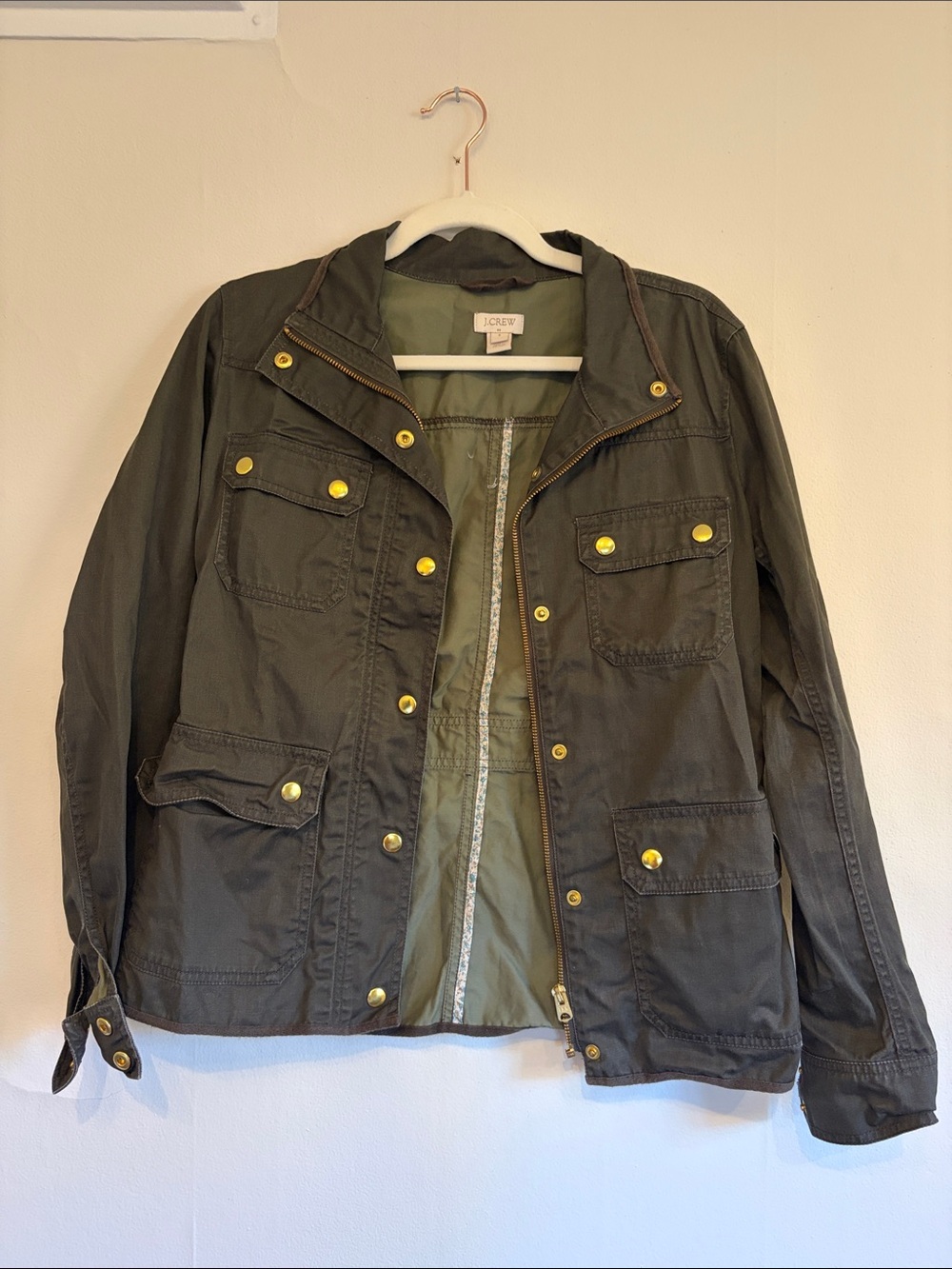 J. Crew Olive Green Utility Jacket with Brass Buttons